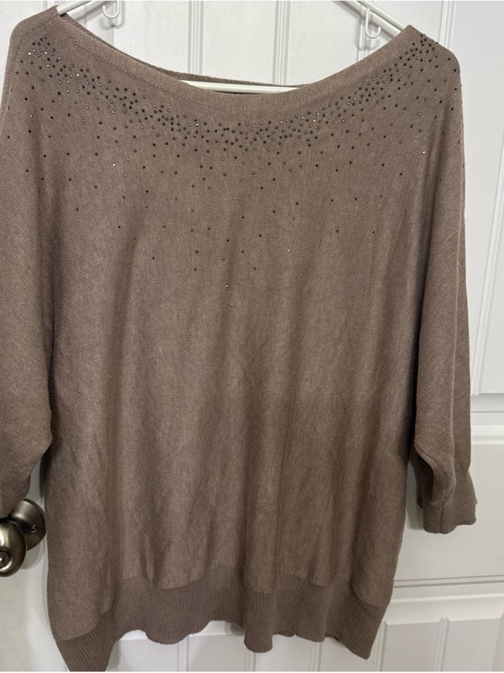 Women's Taupe Embellished Boatneck Sweater